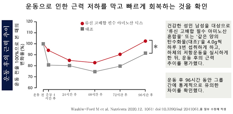 류신 고배합 필수 아미노산의 섭취로 근육의 회복을 가속화