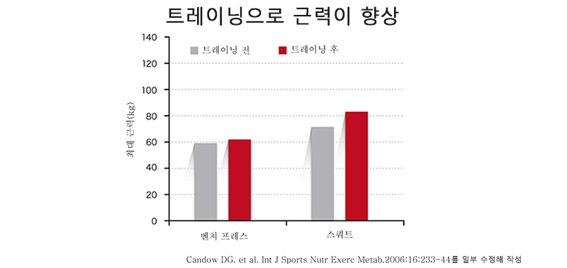 근육 트레이닝 전후의 근육량 차이