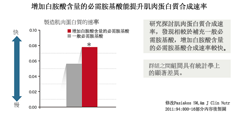 增加亮氨酸的含量有助於加速肌肉蛋白質的生成。